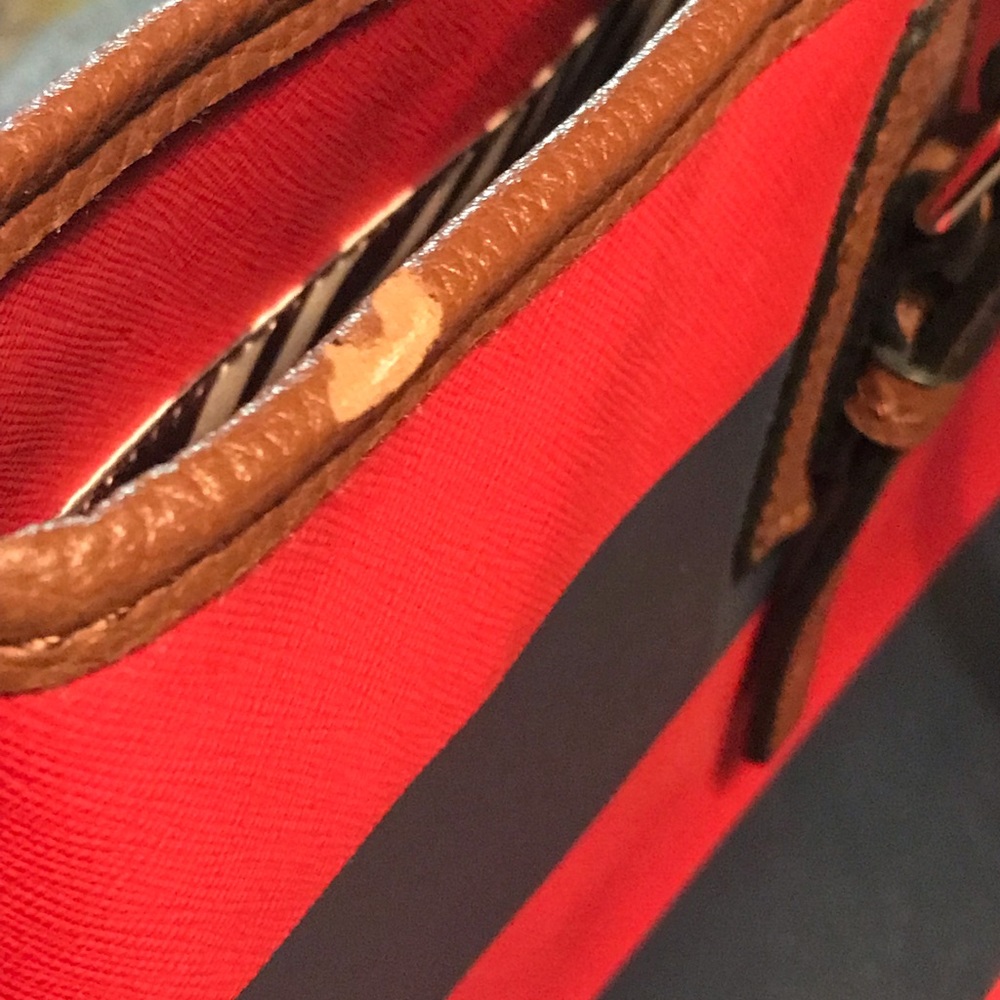 Dana Buchman Red and Navy Striped Purse Bag - Picture 6 of 8